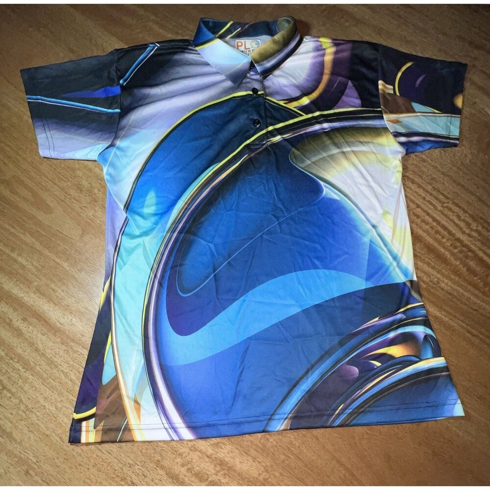 PLG Golf Polo Shirt Men XL‎ Blue Abstract Performance Lightweight Breathable